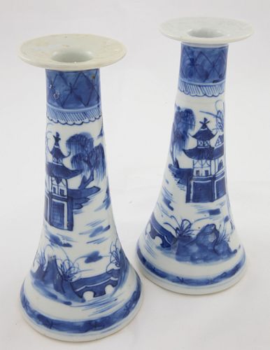 PAIR OF CANTON CANDLESTICKS, 19TH
