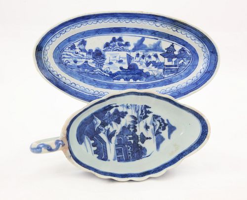 CANTON PORCELAIN EEL DISH AND SAUCE