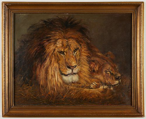 GEZA VASTAGH LION AND LIONESS PAINTINGGeza 37e8a5