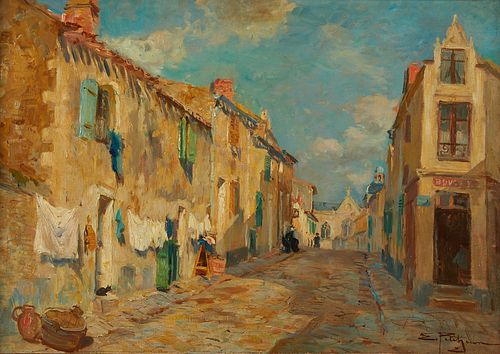 EDMOND PETITJEAN RUE DE VILLAGE PAINTINGEdmond