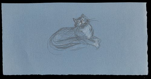 PAUL CADMUS CAT CRAYON ON BLUE PAPER