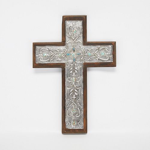 WOODEN CROSS WITH SILVER TURQUOISEWooden 37e91c