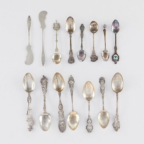 GROUP OF 15 STERLING & SILVER SOUVENIR