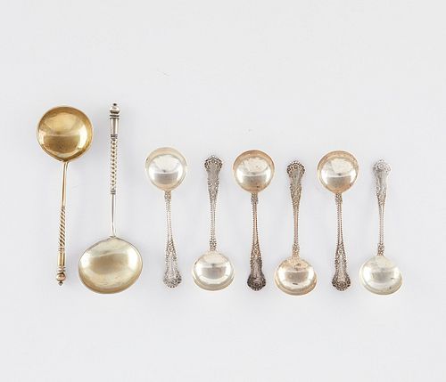 8 STERLING SILVER SPOONS - RUSSIAN NIELLO