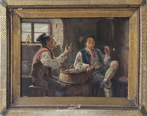 HUGO KAUFMANN OIL ON BOARD TWO MEN