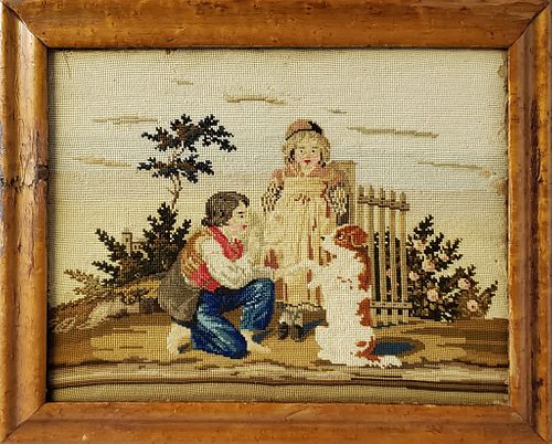 19TH CENTURY FRAMED NEEDLEPOINT 37e9fd