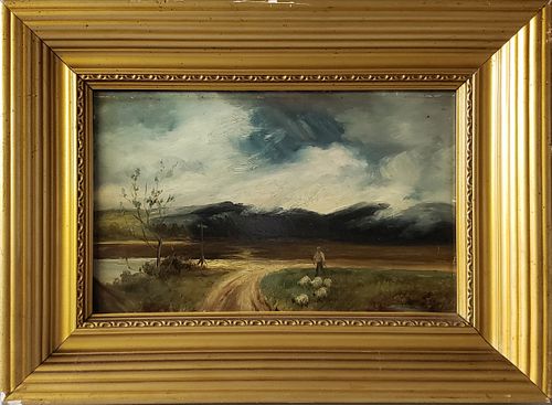 19TH CENTURY OIL ON MASONITE SHEEP 37ea09