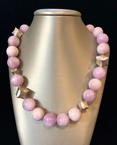 18MM KUNZITE BEAD AND CUBIC SILVER