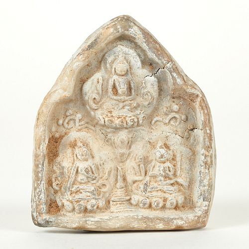 SE ASIAN STONE RELIEF THREE SEATED 37ea29