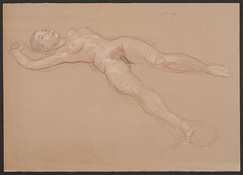 PAUL CADMUS LYING FEMALE NUDE CRAYON