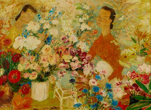 LE PHO PAINTING OF TWO WOMEN W/ FLOWERSLe