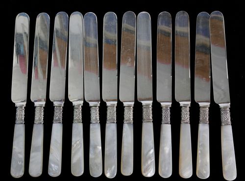 SET OF 12 MOTHER OF PEARL HANDLE DESSERT