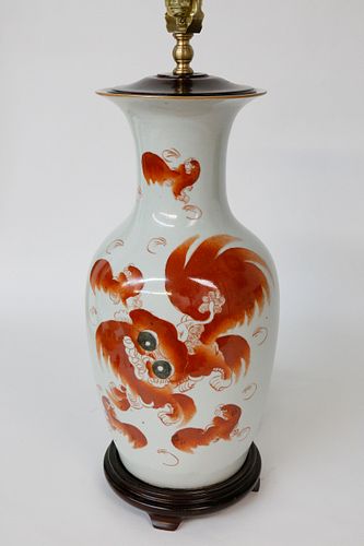 CHINESE RED FOO DOG PORCELAIN VASE 37eb15