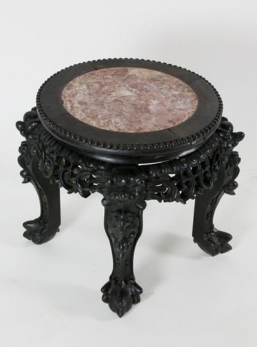 ASIAN CARVED TEAKWOOD MARBLE TOP 37eb2a