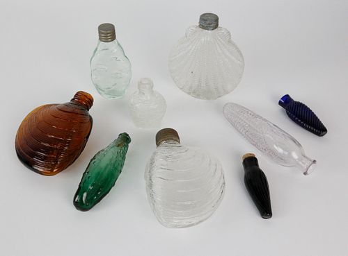 COLLECTION OF 9 ANTIQUE GLASS FLASKSCollection 37eb32