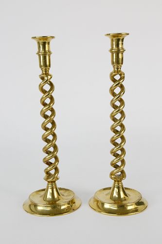 PAIR OF VINTAGE BRASS BARLEY TWIST CANDLESTICKSPair