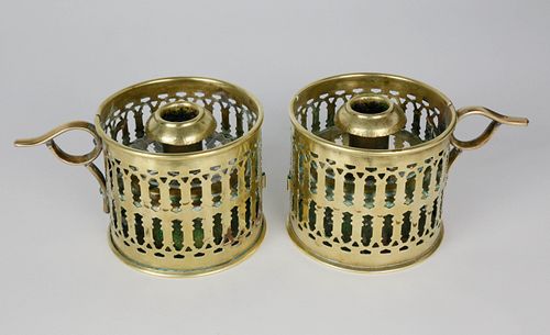 PAIR ENGLISH BRASS AND GLASS PIERCED
