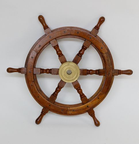 CONTEMPORARY MAHOGANY SHIP'S WHEELContemporary