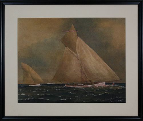 YACHT RACE WATERCOLOR TEMPERA ON 37ec5f