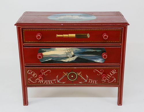 RED NAUTICAL PAINTED THREE DRAWER 37ec8c