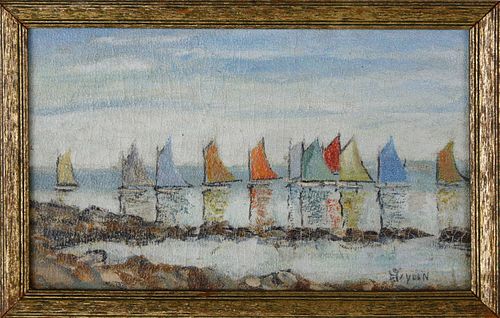 LORING HAYDEN OIL ON BOARD RAINBOW 37ecd5