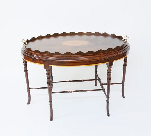 MAHOGANY TRAY ON STAND WITH SATINWOOD