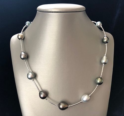 TAHITIAN GREY PEARL TIN CUP NECKLACE8mm 11 5mm 37ed00