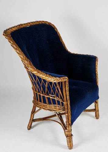 BLUE UPHOLSTERED NATURAL WICKER 37ed26