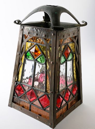 ARTS AND CRAFTS COPPER AND LEADED GLASS