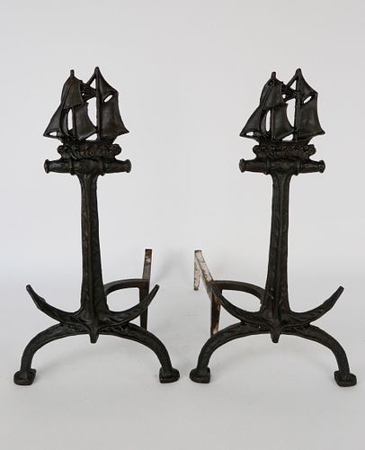 PAIR OF VINTAGE CAST IRON SHIP AND ANCHOR