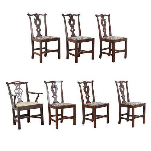 SET 7 CHAIRS ENGLISH OR IRISH CHIPPENDALE 37ed85