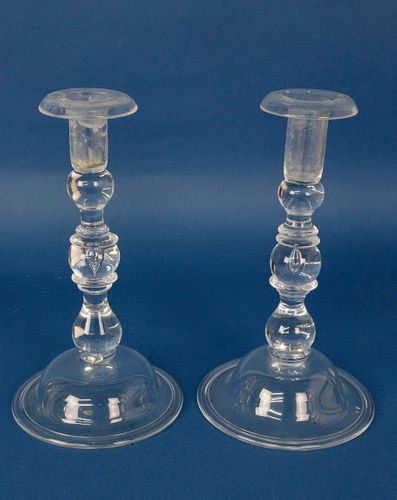 PAIR OF SIGNED STEUBEN CLEAR CRYSTAL