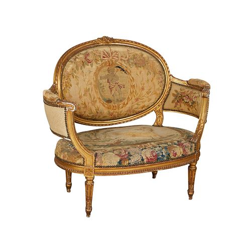 LOUIS XVI SETTEE W/ ORIGINAL AUBUSSON