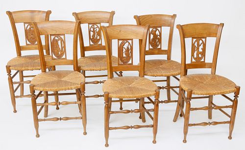 SET OF SIX FRUITWOOD CARVED RUSH 37edf3