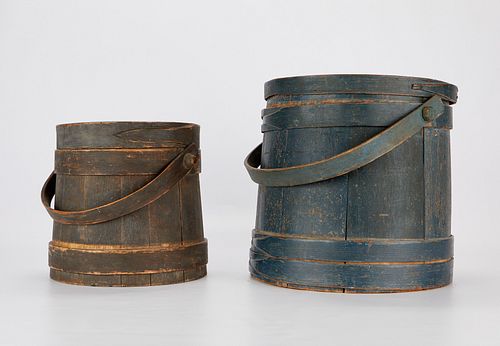 2 18TH C. WOOD FIRKEN BARRELS PAINTEDTwo