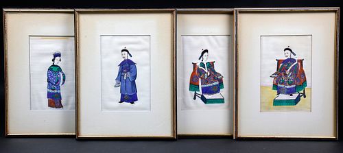 SET OF FOUR CHINESE EXPORT WATERCOLORS