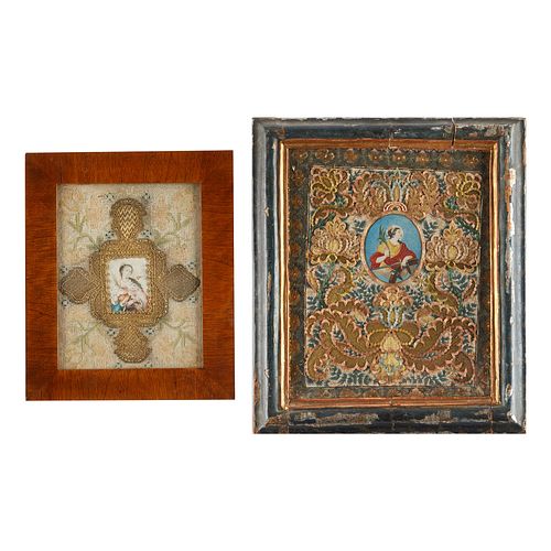 2 EMBROIDERED PANELS OF ST. CATHERINETwo