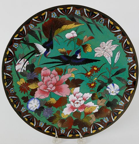 ANTIQUE CLOISONNE FLORAL AND BIRD 37ee7f