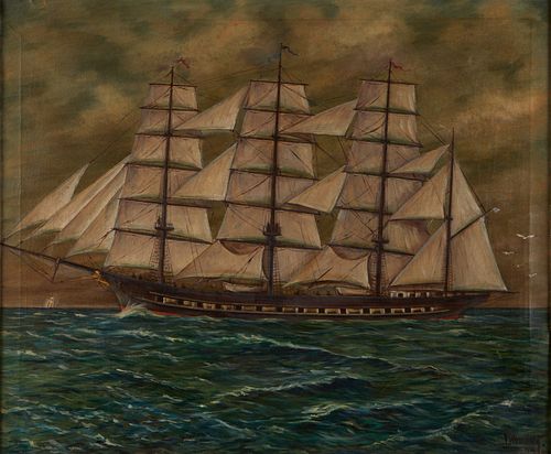 NAUTICAL SHIP 20TH C OIL ON CANVAS 37ee8c