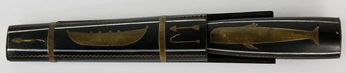 ANTIQUE EBONY AND BRASS INLAID