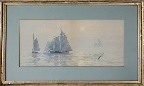 J.D. HUNTING WATERCOLOR ON PAPER, SCHOONERS