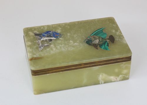 VINTAGE ALABASTER BOX WITH INLAID