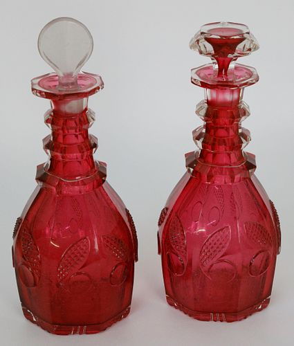 PAIR OF CRANBERRY CUT CRYSTAL GLASS