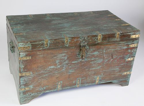 CONTEMPORARY TEAK BRASS BOUND TRUNK 37ef5c