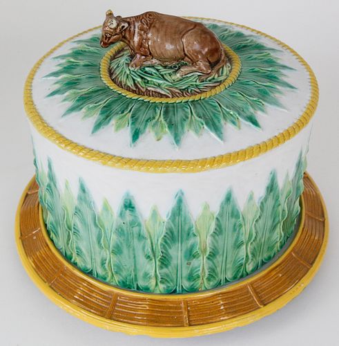 MAJOLICA CERAMIC CHEESE DOME WITH COW