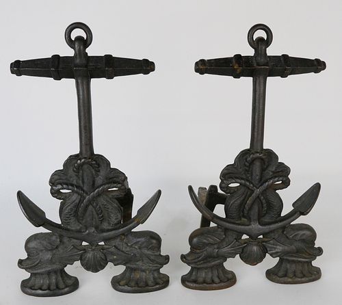 PAIR OF VINTAGE CAST IRON ANCHOR
