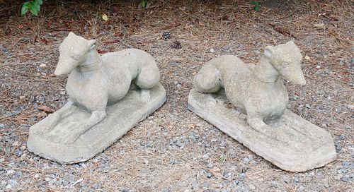 PAIR OF VINTAGE CEMENT SEATED WHIPPET 37ef8a