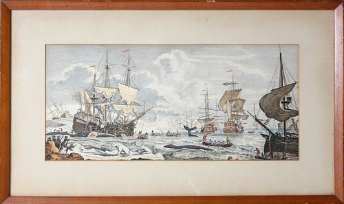 ENGLISH HAND COLORED WHALING ENGRAVING  37ef95