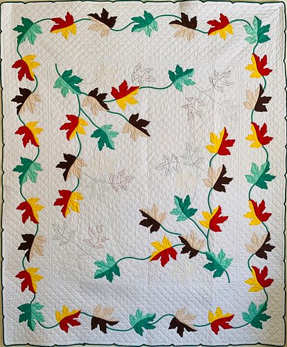 1930S MAPLE LEAF APPLIQUE AND STITCHED