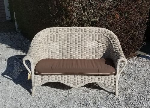 PAIR OF WHITE WICKER ARMCHAIRS